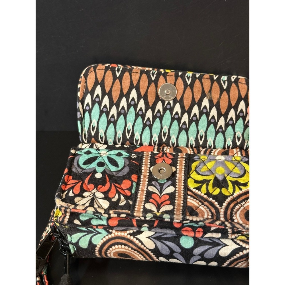 Vera Bradley All In One Crossbody Wallet Provencal Paisley Quilted‎ Cotton Black - Picture 6 of 7